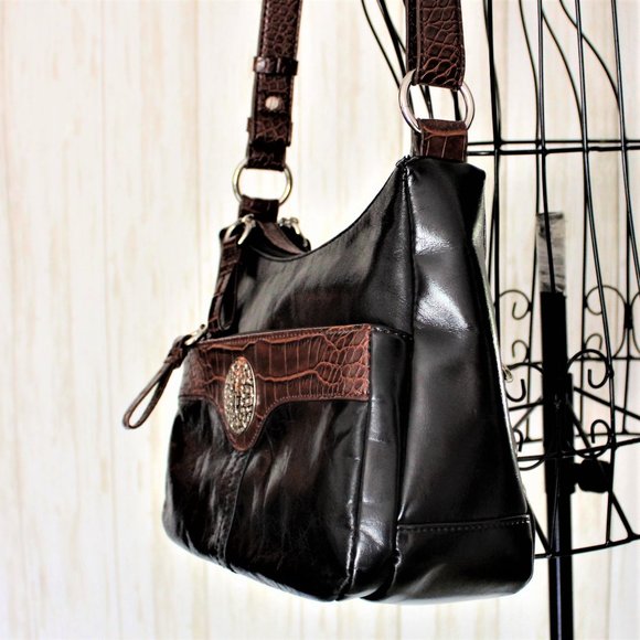Giani Bernini Black/Brown Croc Trim Shoulder Bag - Picture 10 of 11